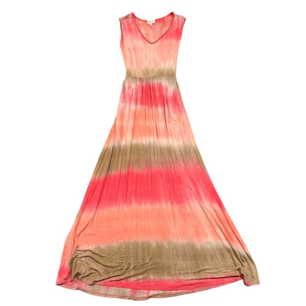 Hailey & Co. Jersey Maxi Dress Womens Small Pink Brown Tie Dye‎ Sleeveless Tie